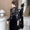 YONGO Long Cheongsam Chinese Black Elegant and Perfect for Weddings and Receptions Women's Dress, Style, Velvet, Stand-Up Collar, Stylish, (Size 6,
