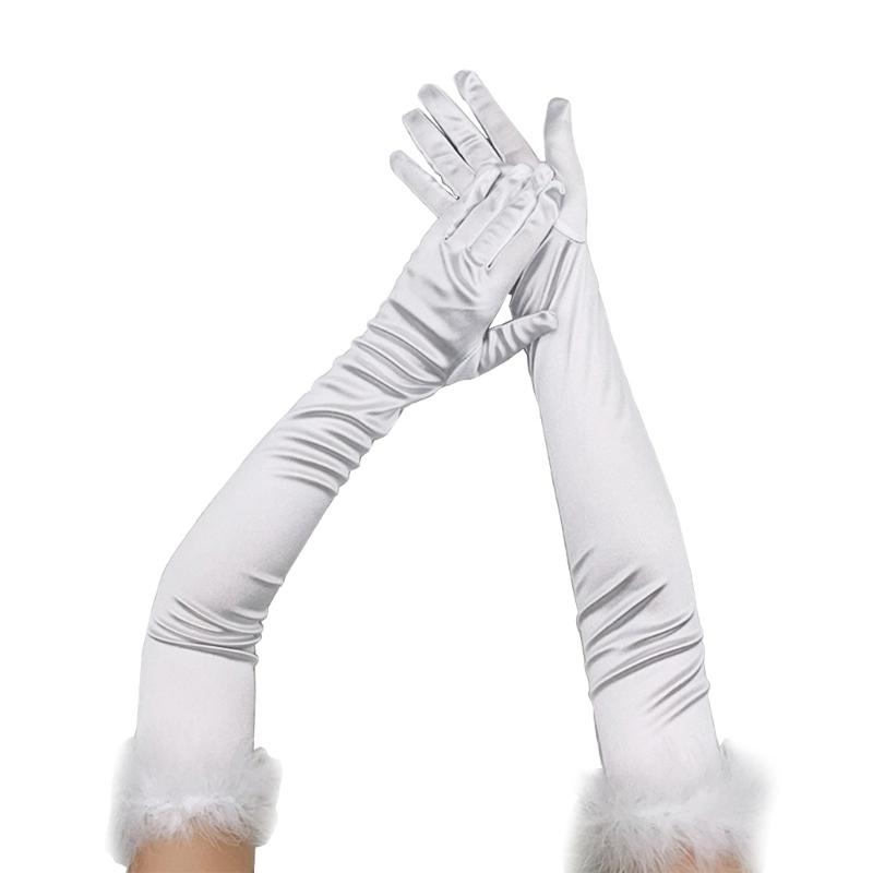 

Sexy Women Long Sleeve Gloves Beautiful Solid Etiquette Gloves Party Mitten білий