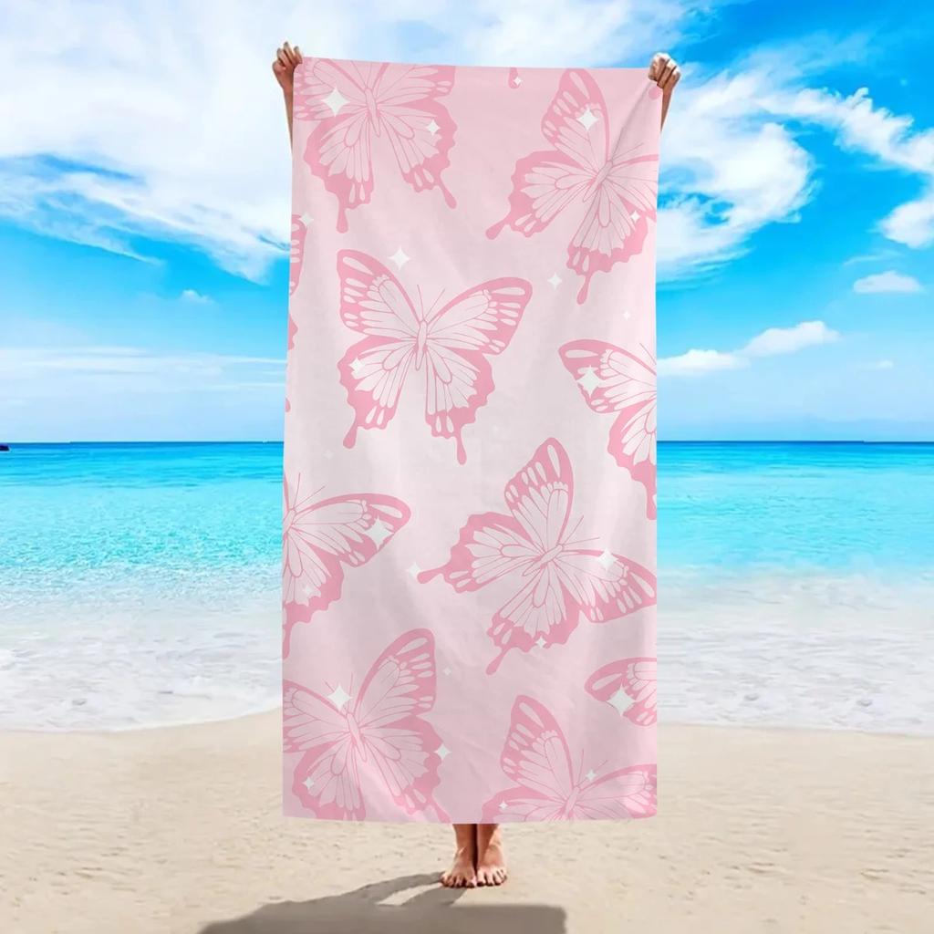 Leopard and Floral Beach Towel 2D Flat Printed Soft Peach Skin Fabric Quick Dry Bath Towel Summer Vacation Swimming Pool