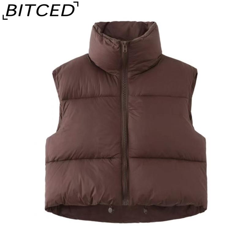 

BITCED Autumn/Winter Fashion Short-Length Solid-Colour Down-Filled Cotton Vest Slim-Fit High-Neck Loose-Fit Cotton Jacket Vest XXL темно-коричневого