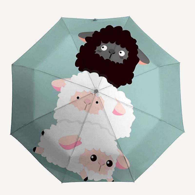 

1pc Sheep Lambs One Umbrella a Plastic Hle, Compact Stylish, with a Vibrant Cartoon Pattern, Perfect Home, Travel