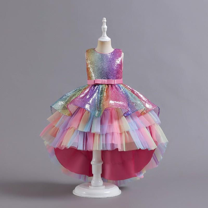 Girls Princess Tulle Gown Sequined Pageant Dress Kids Wedding Party Prom