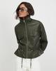 Veste en Cuir PU à Col Montant Populaire pour Femmes Taille à Cordon Poche Zippée Courte Veste Rétro Locomotive Veste