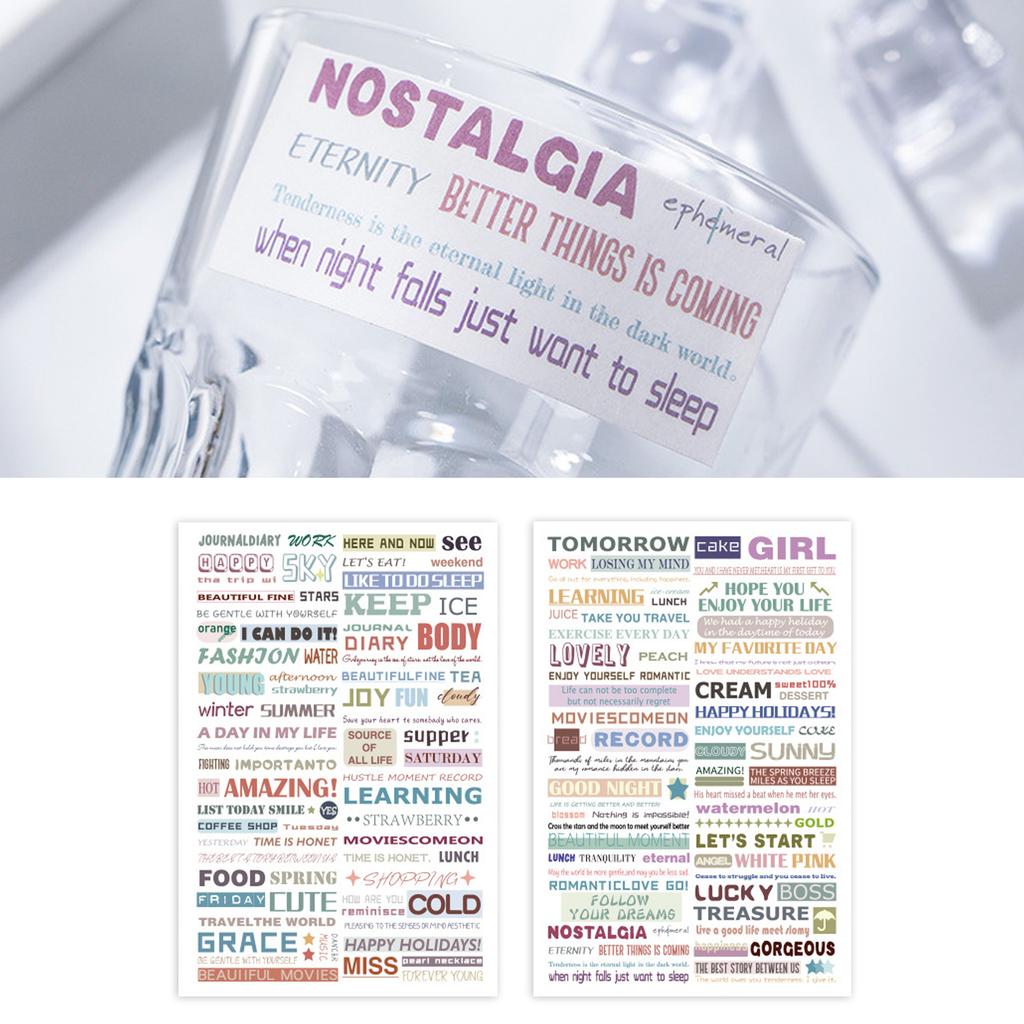 4PCS Preppy Sticker Cute Aesthetic Sticker English Words Pattern Easy Apply Decorative Sticker for Scrapbook Notebook