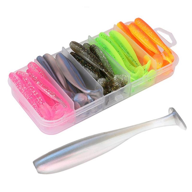 Packung mit 50 weichen Angelködern, weiche Swimbaits mit T-Schwanz, Plastik-Angelköder für Salzwasser- & Süßwasserfischerei