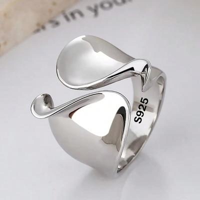 925 Sterling Zilver Vergulde Ringen Voor Vrouwen Koppels Minimalistisch Handgemaakt Eenvoudige Grote Ring Party Sieraden Cadeau