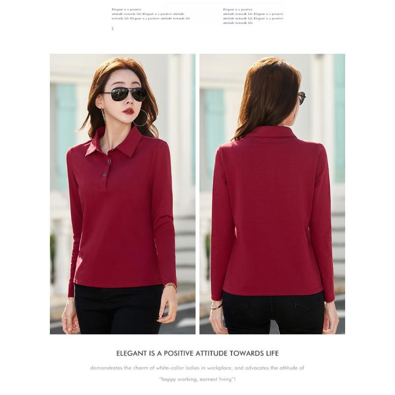Women's Long-sleeved T-shirt Spring and Autumn New Lapel Polo Shirt Outer Wear Bottoming Shirt Was Thin Women's Clothing