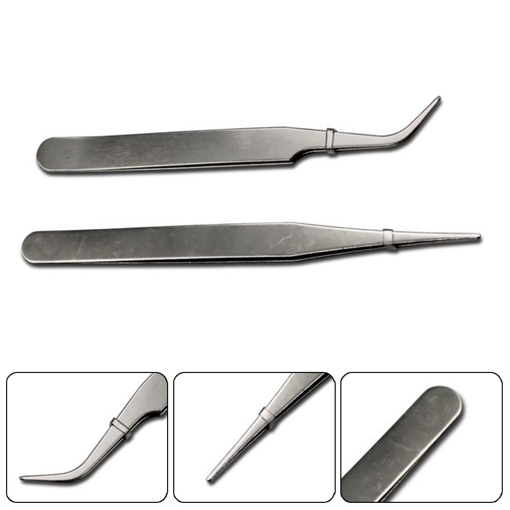 2pcs Stainless Steel For Mini Tweezers Dismantling Repair Tool Curved Straight Tip Electronic Industry Precision Tweezers