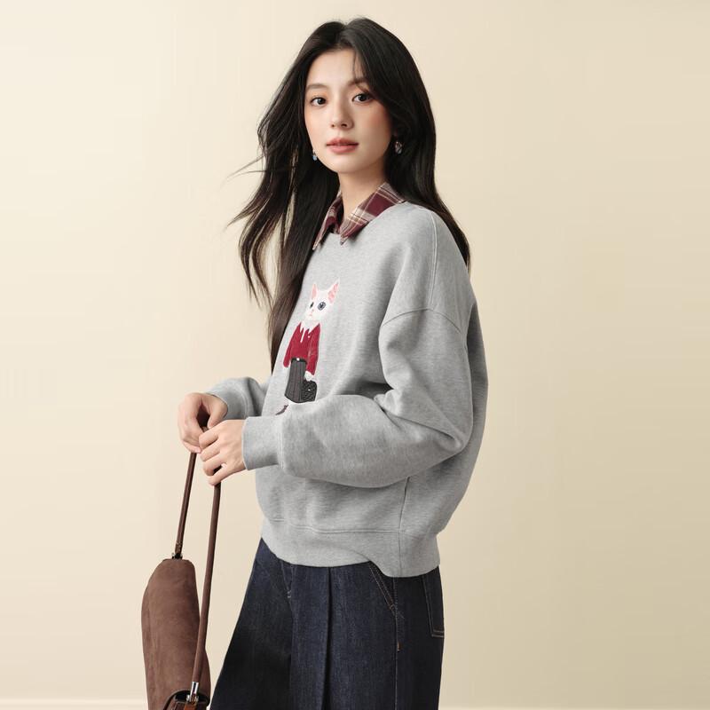 SEIFINI Women's Cat Print Round Neck Sweatshirt