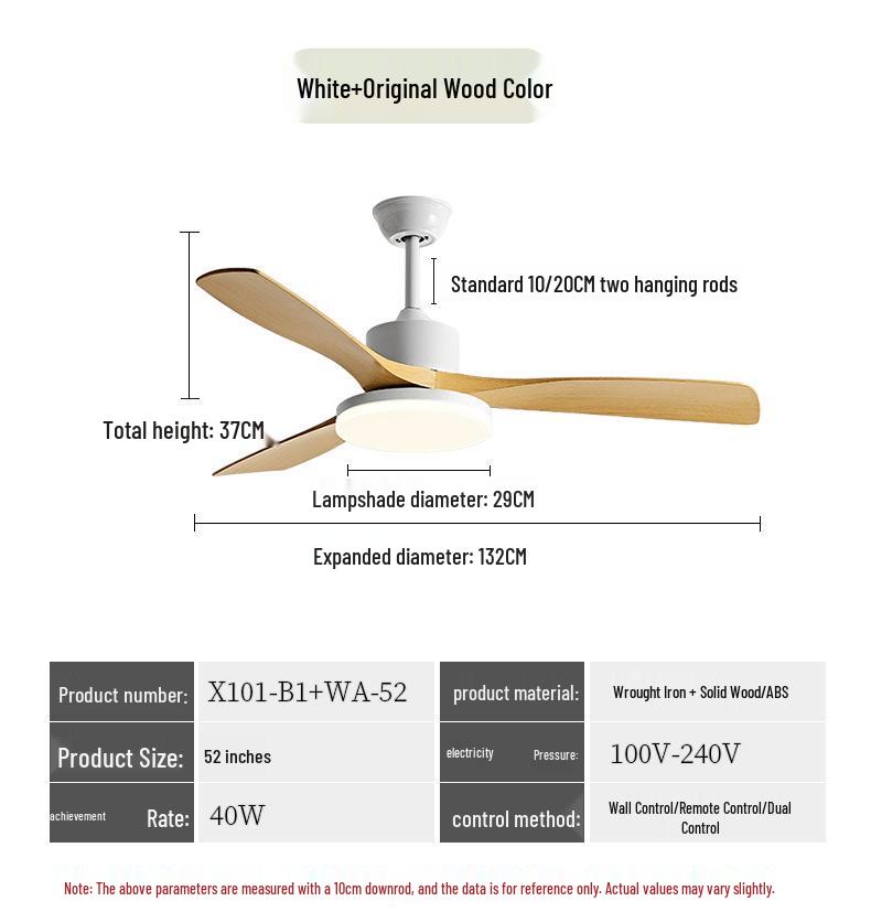 Nordic Retro Solid Wood Ceiling Fan with Light