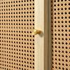 Mobile Organizzatore ad Ampio Spazio, Credenza, Cassettiera con 3 e Ante Scorrevoli, Intreccio in Rattan sulle Ante, Gambe in Legno Massello,