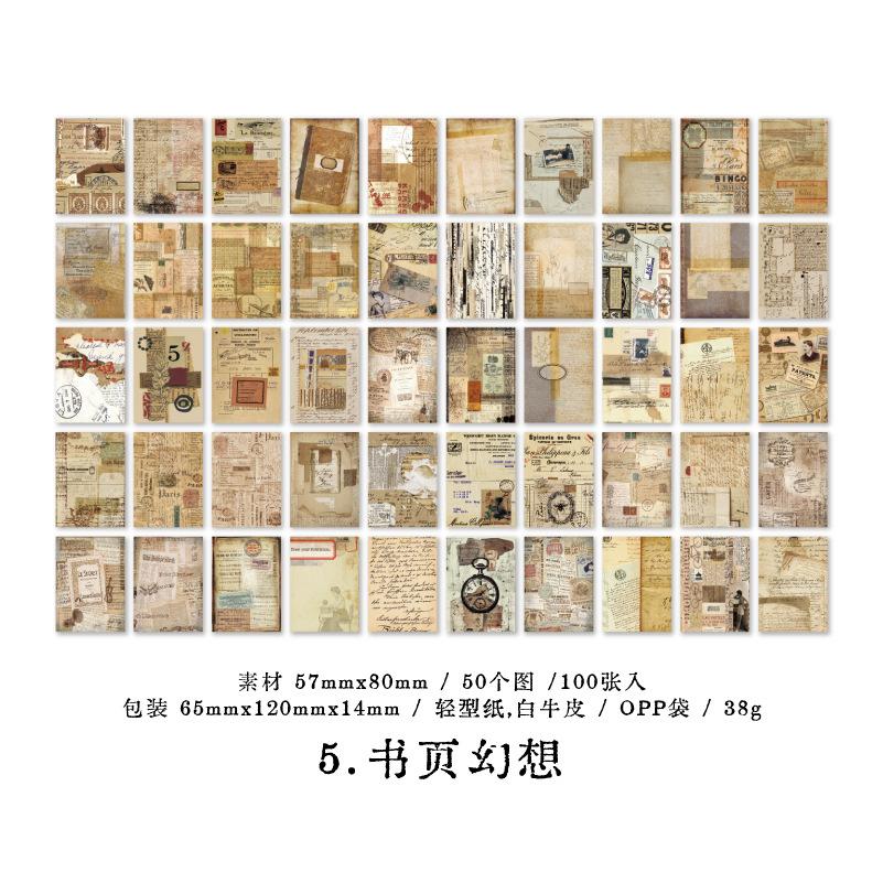 

100 Sheets Vintage Base Material Collage Decor Paper, Large Capacity Art Retro Journal Background Paper