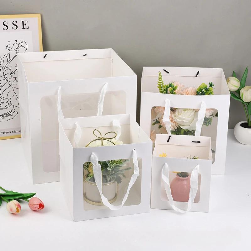 New Creative Convenient Handbag High Quality Durable Foldable Gift Box with Transparent Window Wedding Birthday Gift Bag