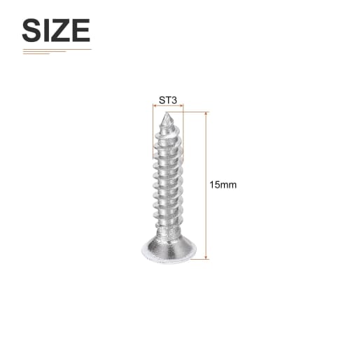 DTGN 25pcs ST3 x 15mm Flat Head Wood Screws, 304 Stainless Steel White Cross Head Self-Adhesive Screws - Ideal for Woodworking and Furniture