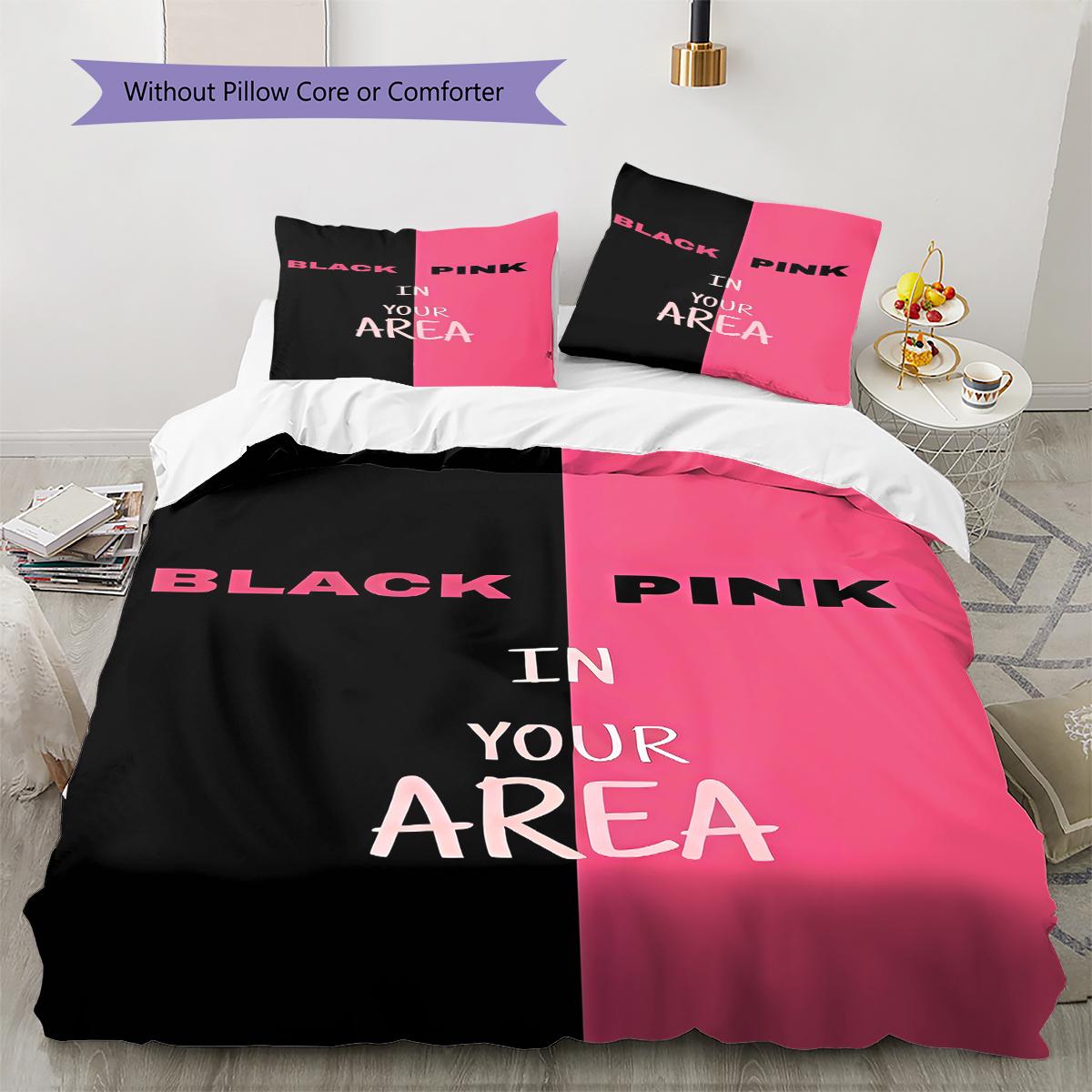 

Black-pink Pattern Bedding Quilt Set Quilt Cover Pillowcase Home Decoration Gift (1 * duvet cover + 2 * pillowcase, without core) 135x200cm