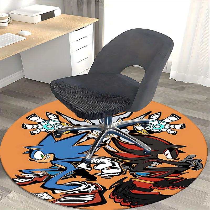 1 ks Kobercový kruhový koberec s designem postavičky Sonic the Hedgehog z anime kresleného filmu, Podložka pod kancelářskou židli, Protiskluzový koberec pro domácí dekoraci