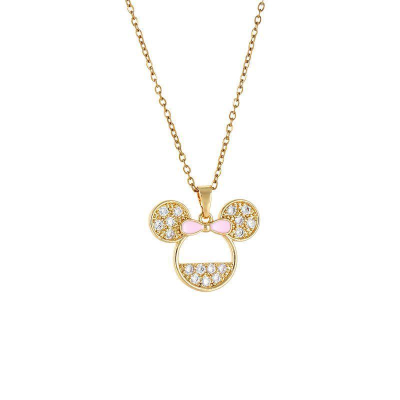 Elegant Mickey Mouse Diamond Clavicle Necklace - Versatile Titanium Steel for Women