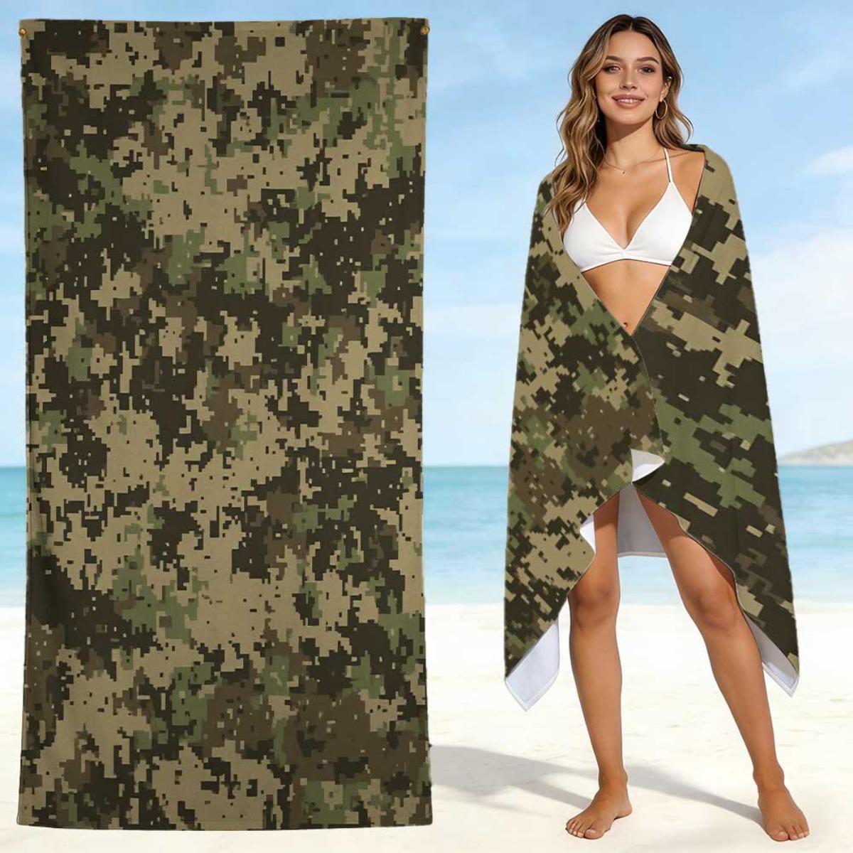 Textilien 1Pc Of Quick-Drying Beach Towel With A Military Camouflage Pattern - Resistant To Sand, Made Of Lightweight Microfiber