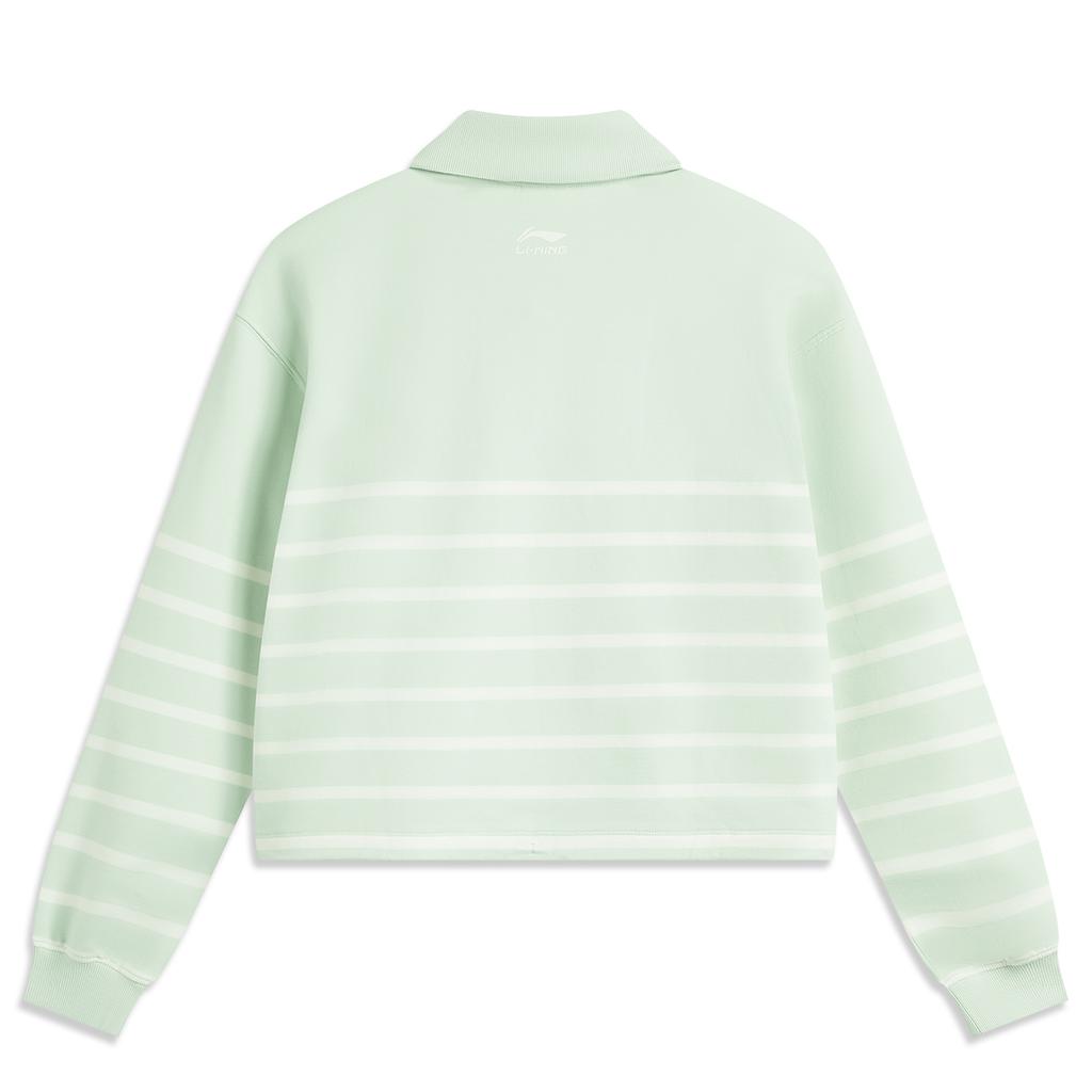 Li Ning Sports Lifestyle Series Striped Letter Comfortable Breathable Versatile Polo Loose Sweatshirt Women Sweatshirt Ice-Green AWDV372-7