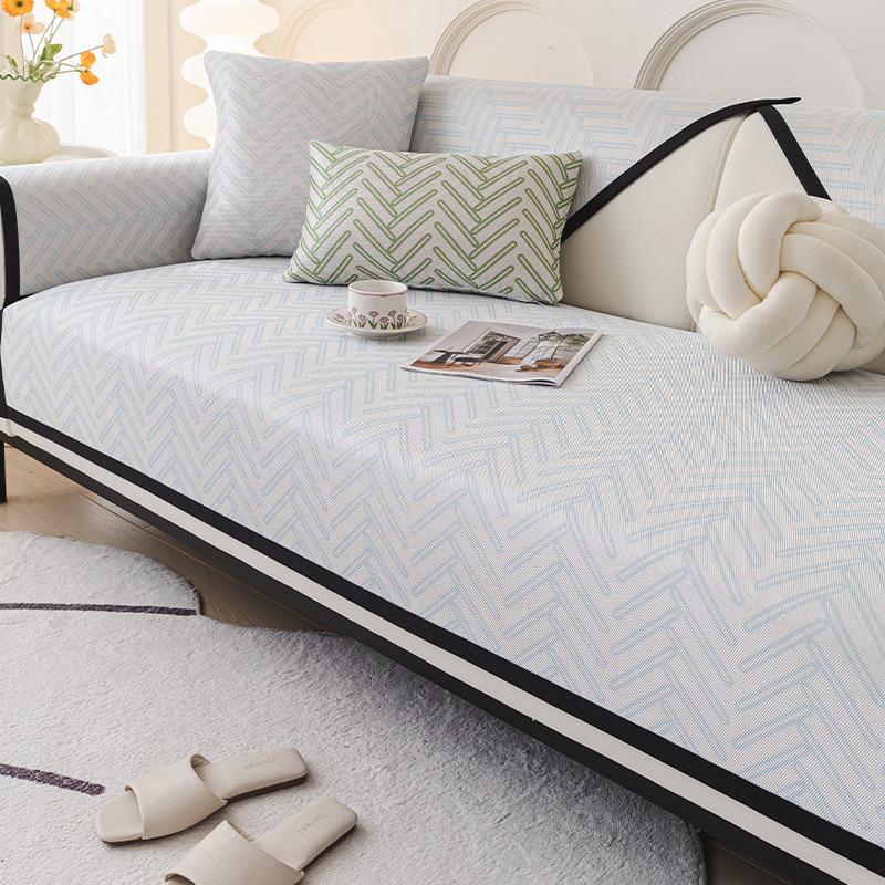 New Cool Sofa Cushion, Universal Cover For All Seasons, Summer Ice Silk Non-Slip Blanket, Cool Striped Sofa Cushion