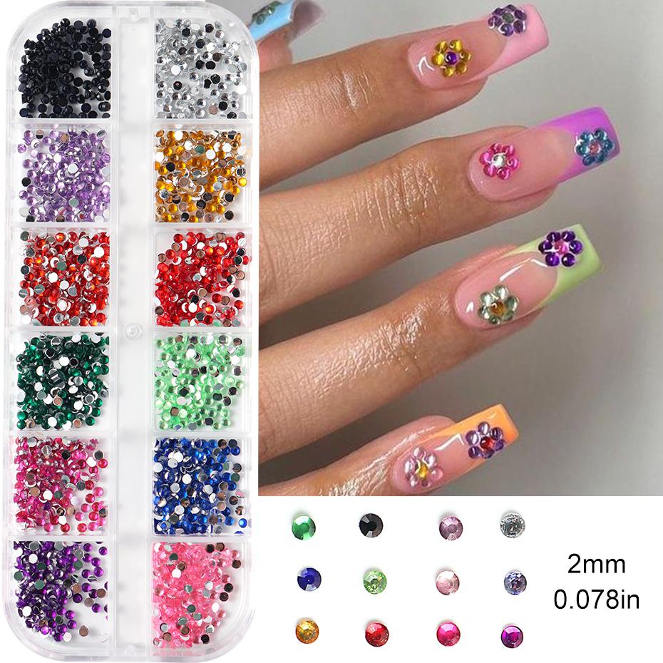 Xiaomi 12 Colors Mini Crystal Nail Art Rhinestones 2mm Flatback Colorful Gemstones Versatile Decorations for Nails Jewelry Accessories