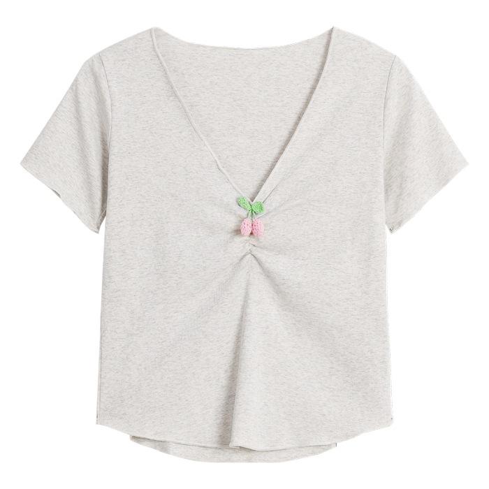 

No price reduction #Chic V-neck short-sleeved T-shirt women s summer Korean version versatile slim-fitting short top S
