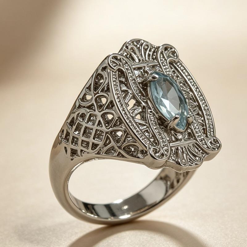 European and American New Women s Jewelry Simple Inlaid Sea Blue Horse Eye Zircon Ring no. 6