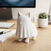 Collectible Kitten Sculpture Ghost Cat Figurine, 3D Printed Cute Cloak Kitty Sculpture, Minimalist Halloween Unique Table Centerpiece Tabletop Decor,