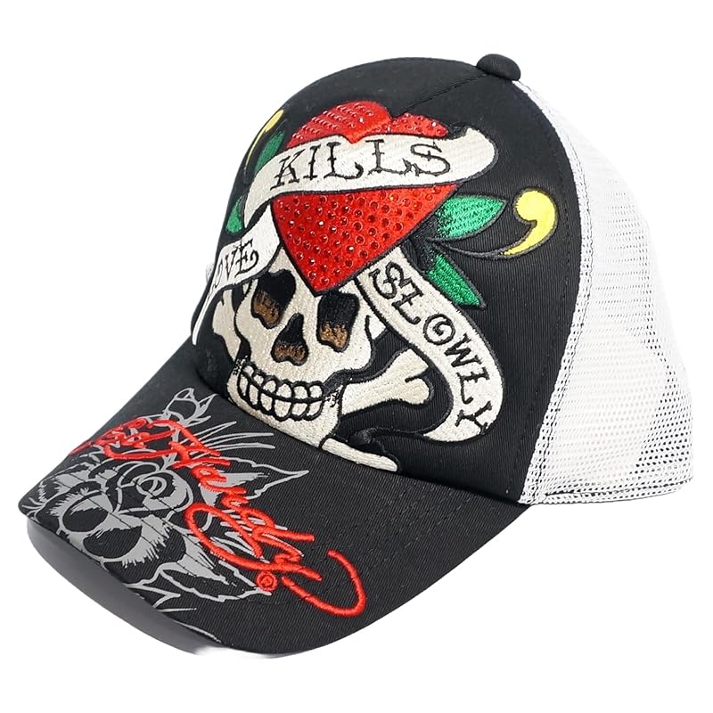 

[Ed Hardy] ed hardy heart skull embroidery with rhinestones mesh cap hat men s edh-2415 (JP, alphabet, Free Size, Free size (adjustable), black)