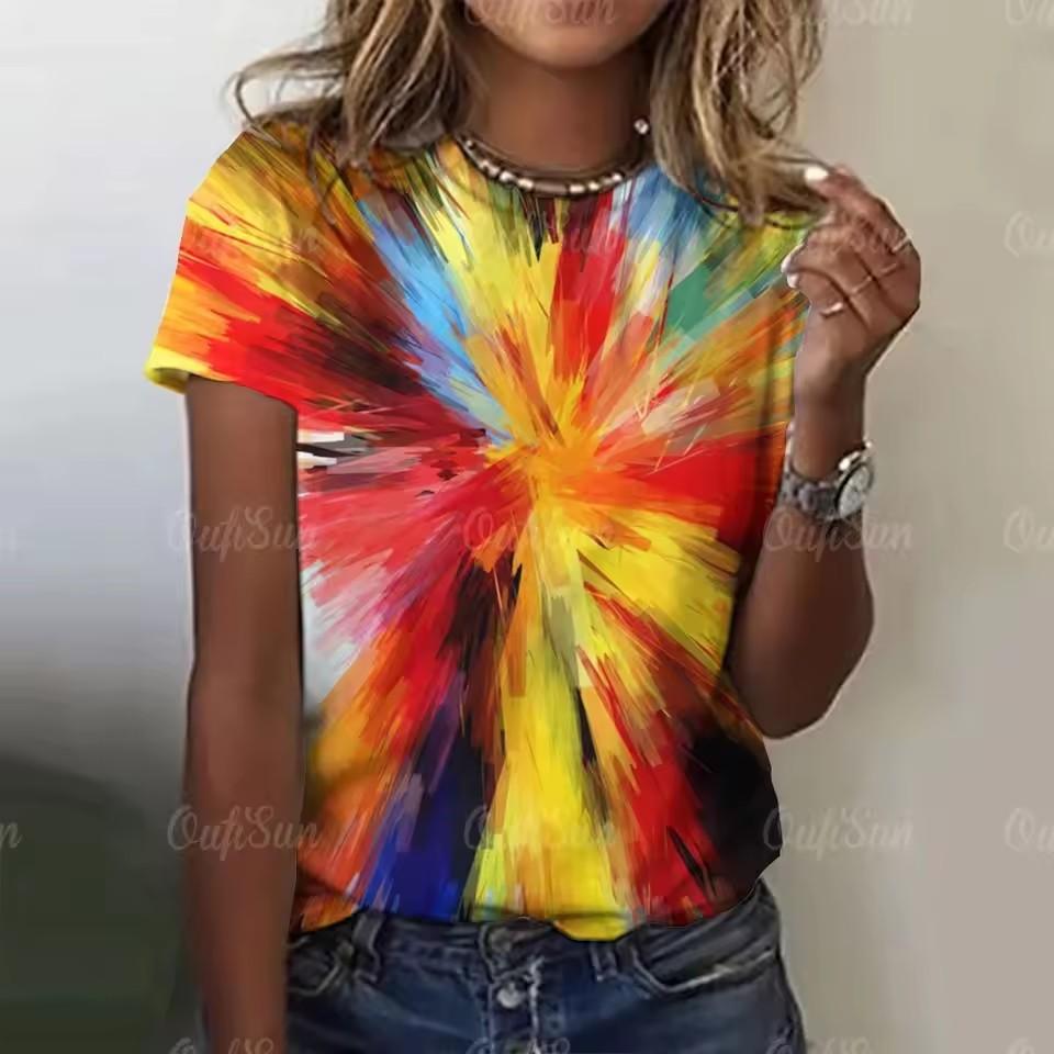 

Colorful Splash 3D Painting Women s Summer T-Shirts Y2K Street Fashion Casual Style Loose Plus Size Short Sleeve T Shirt XL
