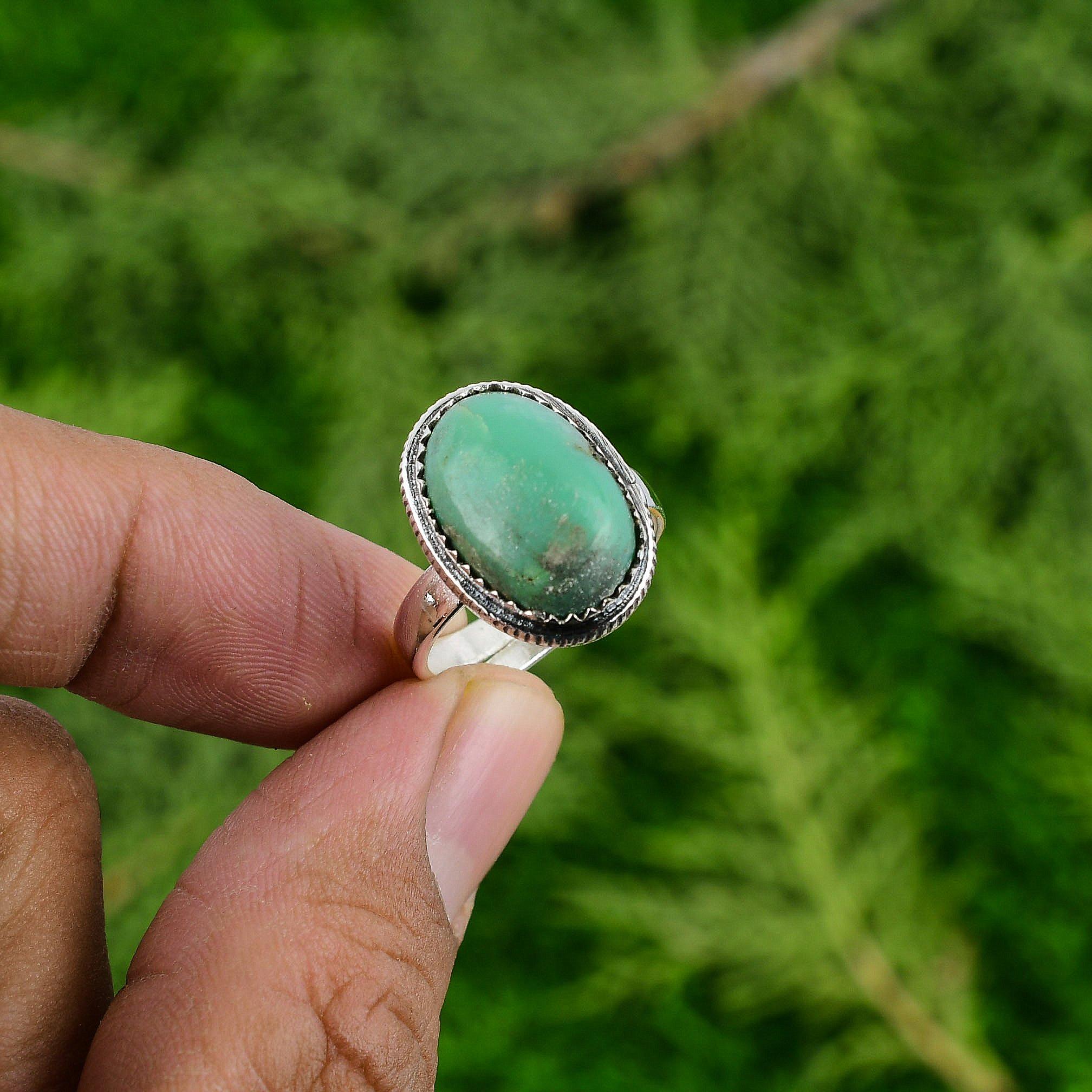 

Кольцо-заявление из стерлингового серебра 925 пробы с хризопразом, ручной работы, с безелем-обещанием Adjustable