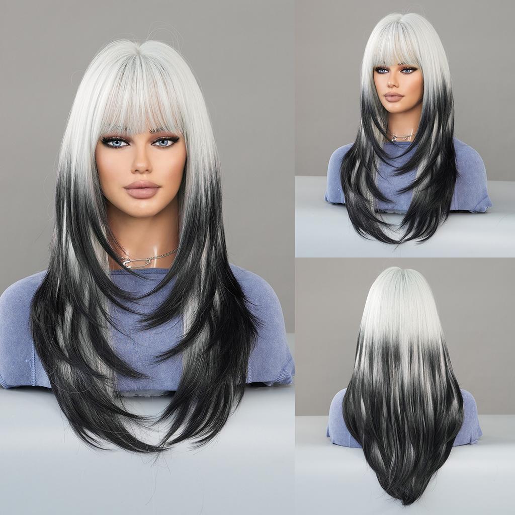 Women's Simulation Wig 63cm Hair Long Straight Wig Full Headgear Rose Hair Net Headdress Beauty Decoration Wig