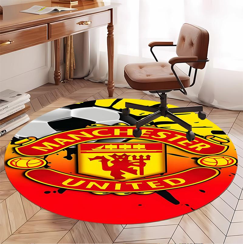 Tappeto Rotondo con Motivo Manchester United F.C, Tappetino da Interno/Esterno, per Picnic, Sala Giochi, Camera da Letto, Ufficio, Soggiorno, Tappeto Decorativo per la Casa, Regalo di Compleanno
