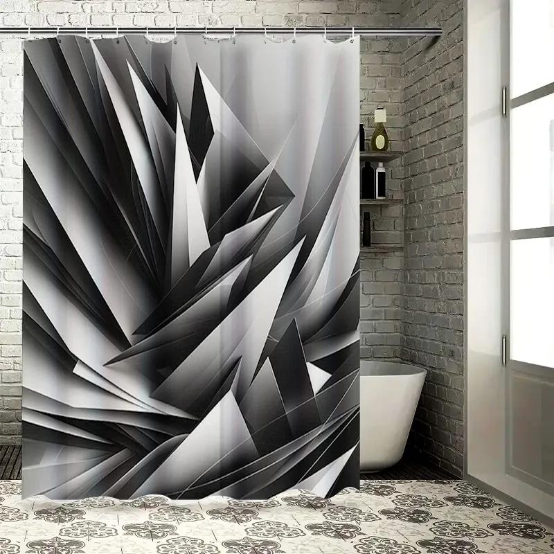 

Black White Geometric Shower Curtain Waterproof Bath Room Decoration For Bathroom Decorations Gray Shimmering Tiled Print Home D W60H190(CM)-1 Pcs