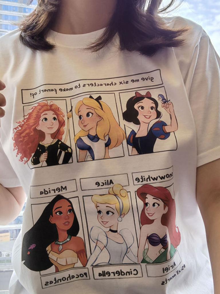 S New Sweet Princess Collection Cartoon Printed Fashion WoUnisex Tshirt Loose Large Korean Edition Short Sleeve Top