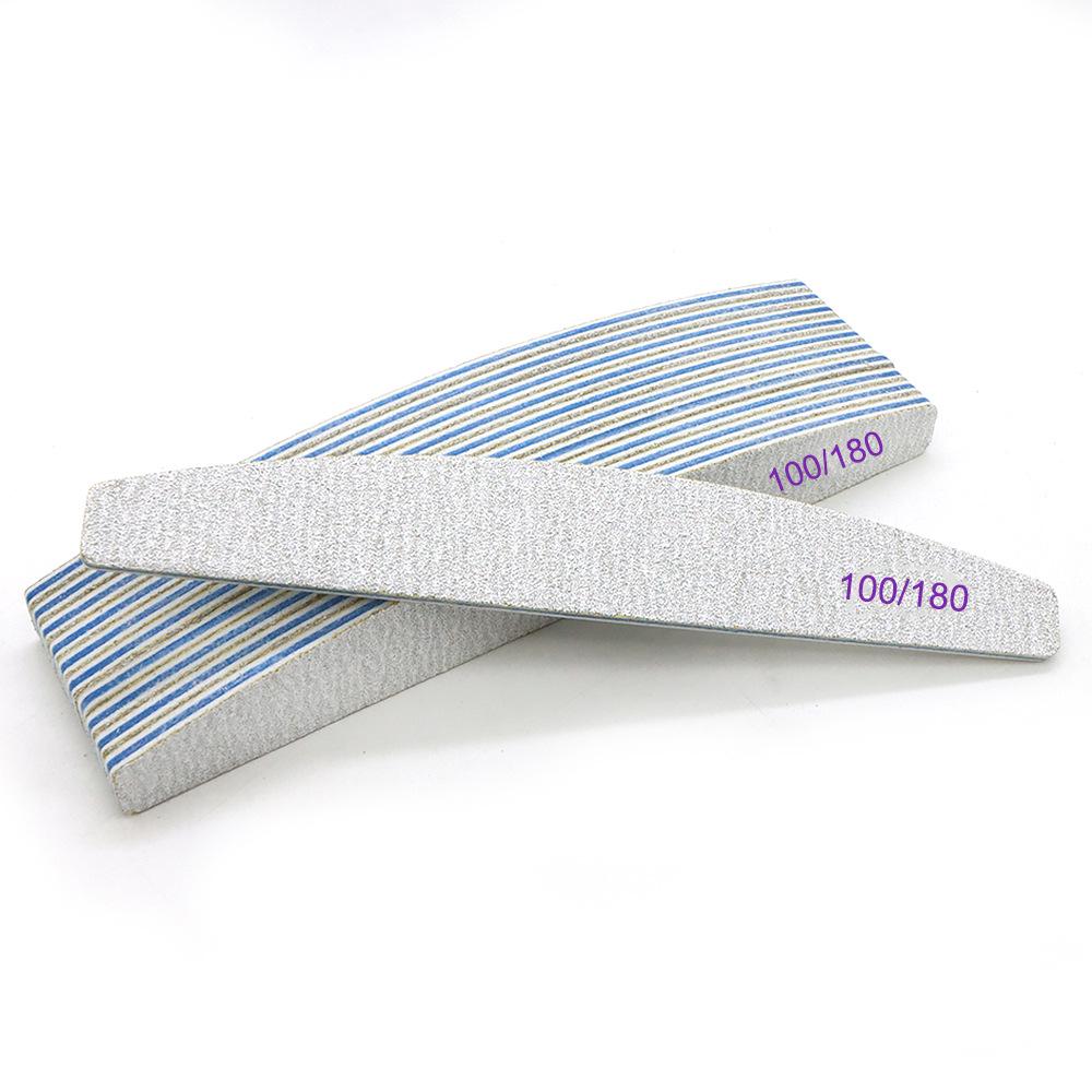 Gray-White Sand Half-Moon Nail File, Wear-Resistant, Washable, Non-Shedding, Double-Sided Grinding Strip with Teeth.