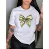 Plus Size - Plus Size - Casual Short-Sleeve Top for Women Featuring a Bowknot Design, Made from a White, Ideal for Outdoor In Spring And Summer