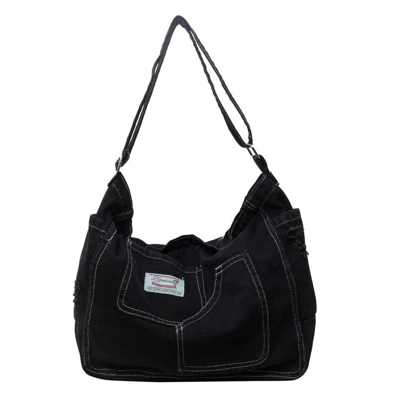 

Джинсовая сумка Женская школьная сумка Большая вместительная сумка чёрный