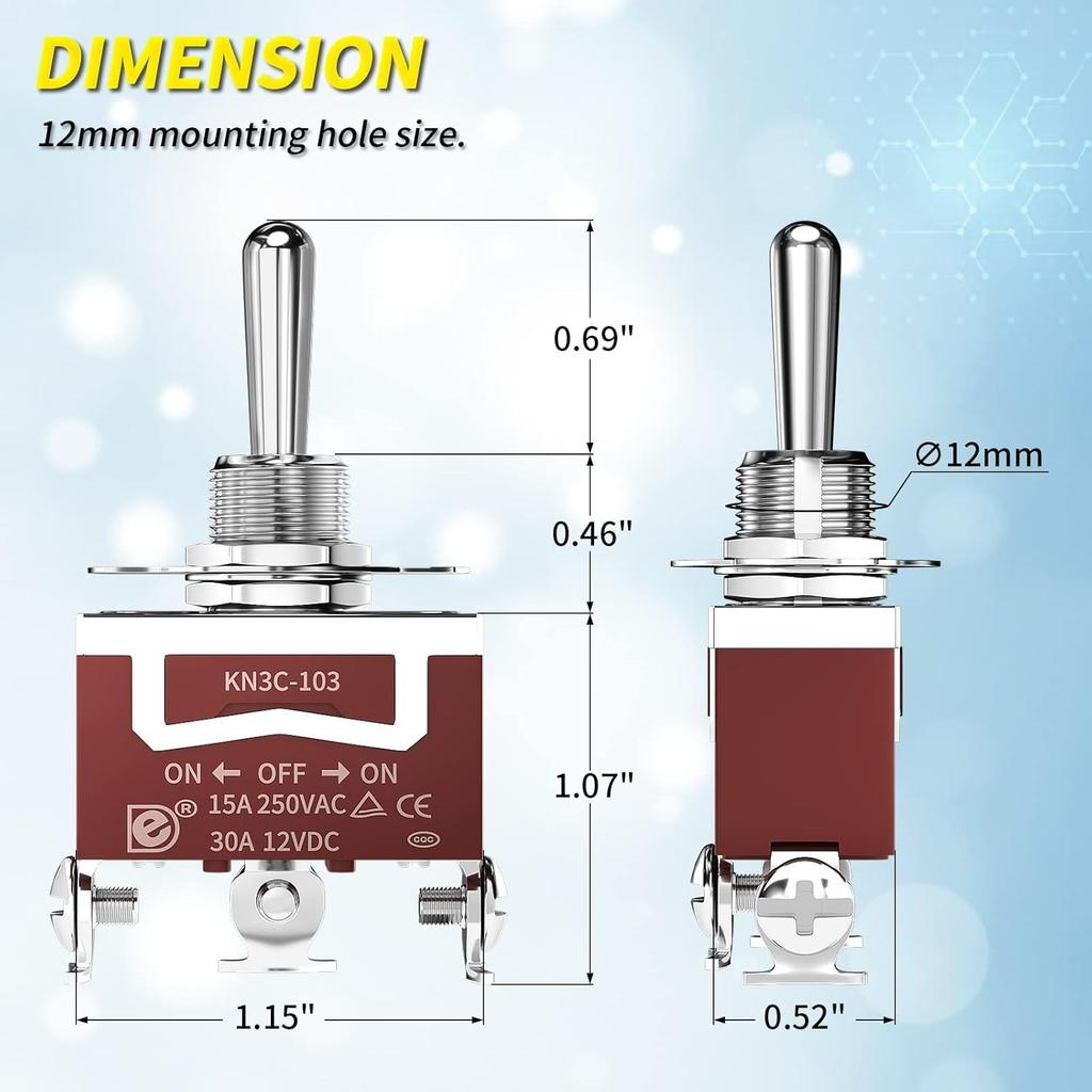 Waterproof Toggle Switch 12V DC 30A Heavy Duty Marine Toggle Switch 3 Position 3 Pin with Weatherproof Boot Cap Cover for Car Auto