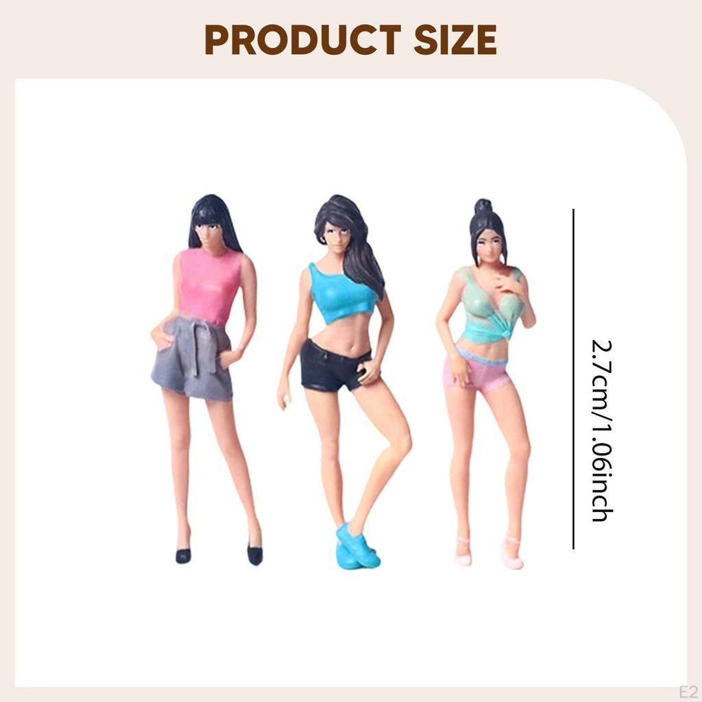 3 Pieces 1/64 Miniature Girl Figures 1:64 Scale Diorama Collectibles Mini for Photography Props