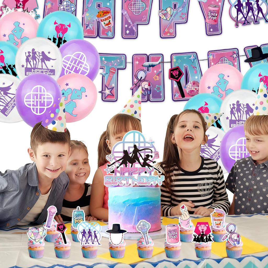 Cartoon - Themed Paper Birthday Party Supplies Set - Perfect Gift For Kids’ Birthday Celebrations With Banners, Balloons, And Cake Toppers