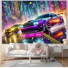 Street Racing Neon-lit Urban Landscape Digital Printing Polyester Wall Tapestry Suitable for Use Living Rooms Bedrooms Offices