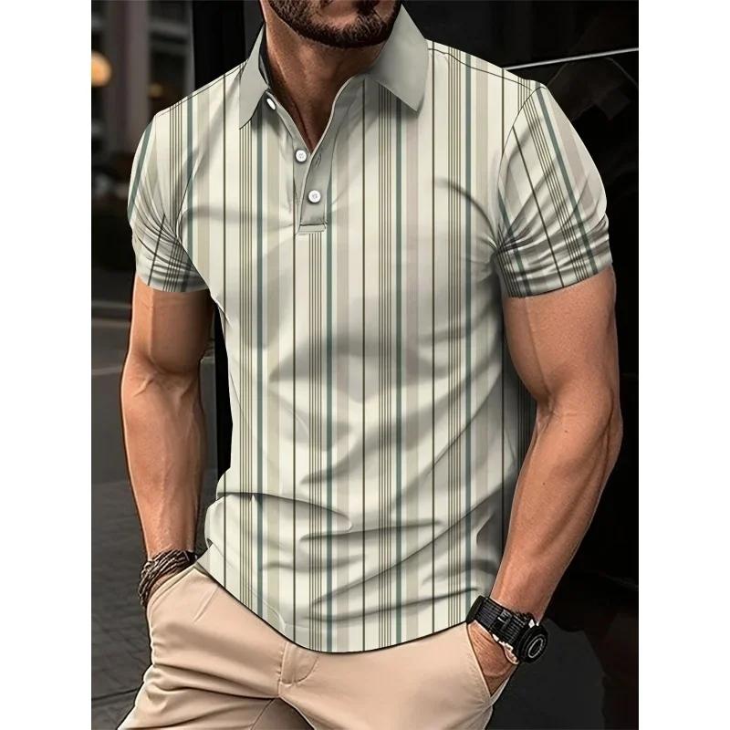 3D Printed Striped Color Block Men's Polo Shirt Colorful Pattern T-shirt Summer Loose Street Lapel Top Button Short-sleeved