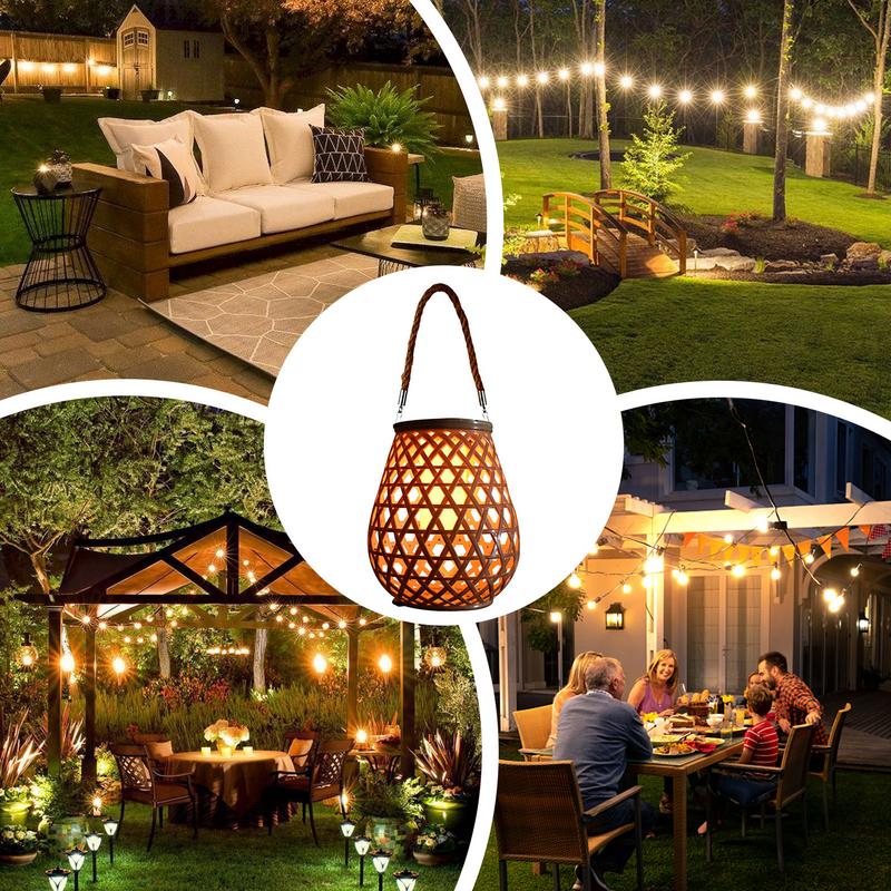 Outdoor Solar Lantern Lights Patio Handled Solar Lantern Outdoor Lights Rattan Art Chinese Retro Fashion Landscape Lighting For
