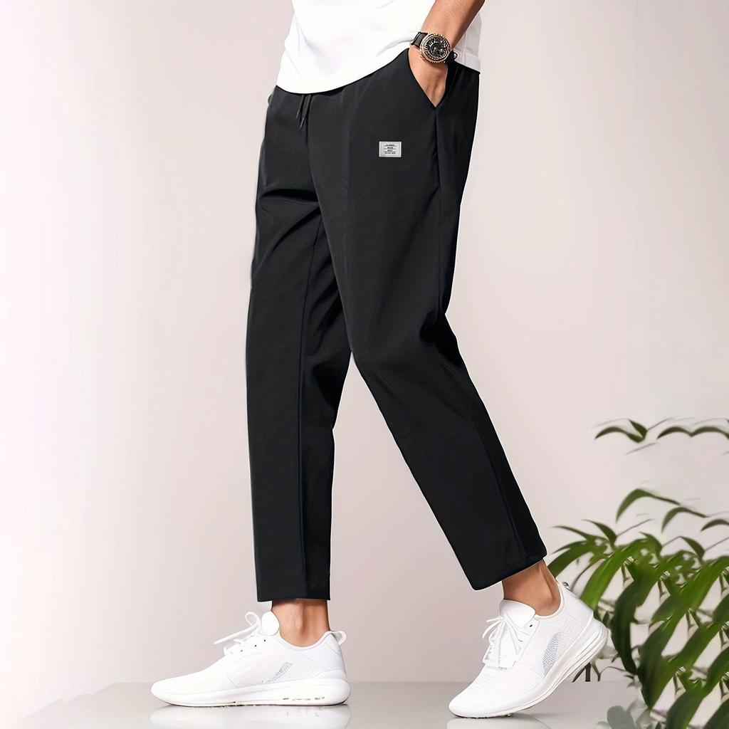 Pantalon Casual Homme Couleur Unie Jambe Droite Neuf Points Pantalon de Sport Mode Casual Homme