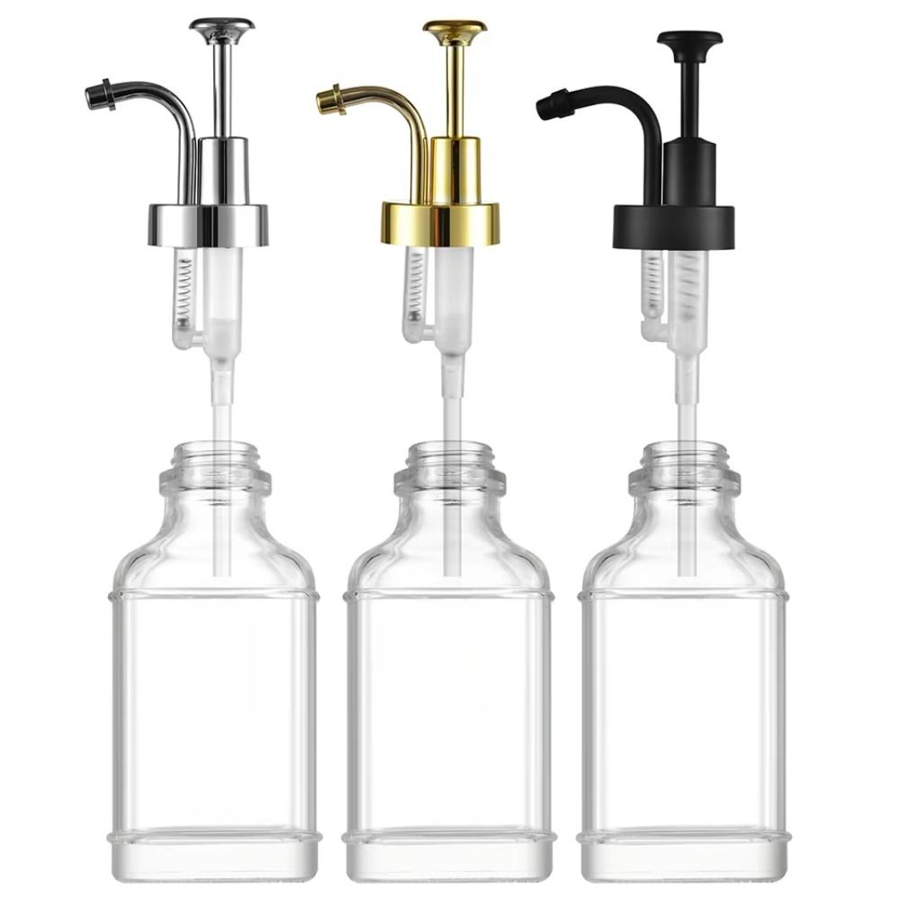 Press Type Glass Soap Pump Dispenser Square Clear Coffee Syrup Container  Kitchen
