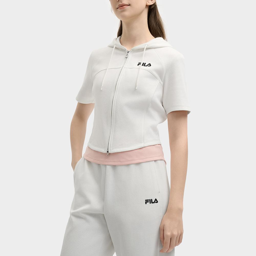 FILA Original Fashion Casual Short Sleeve Knitted Slim Jacket Women jackets Cloud-Mushroom-White F11W529501F-WT