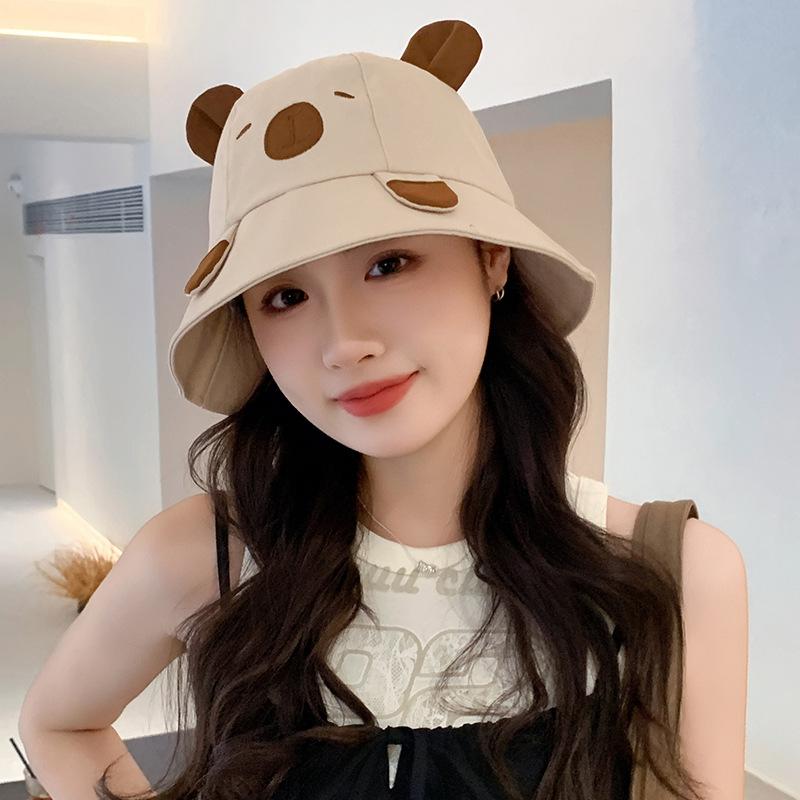 Cute Cartoon Fisherman Hat for Girls Student with Big Head and Face Small Basin Hat Outdoor Face Covering Sun Hat