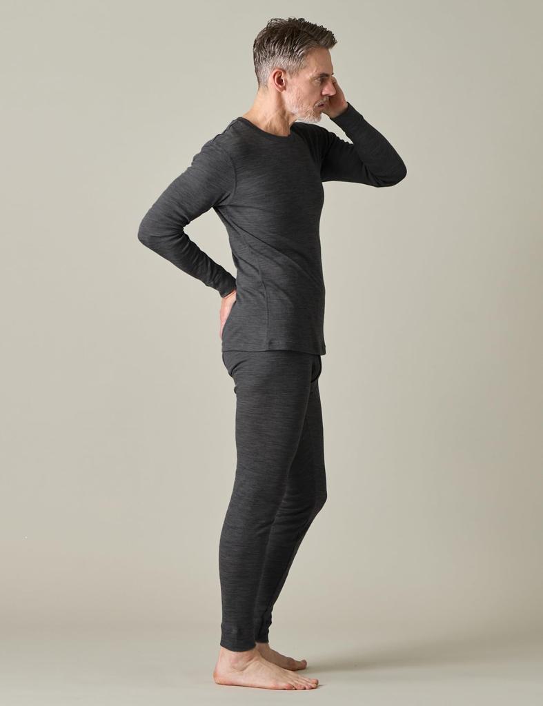 Merino Wool Underwear Warm Inner Top and Bottom (Rapasa) Men's (3.Dark Gray_(Thin Set), L)