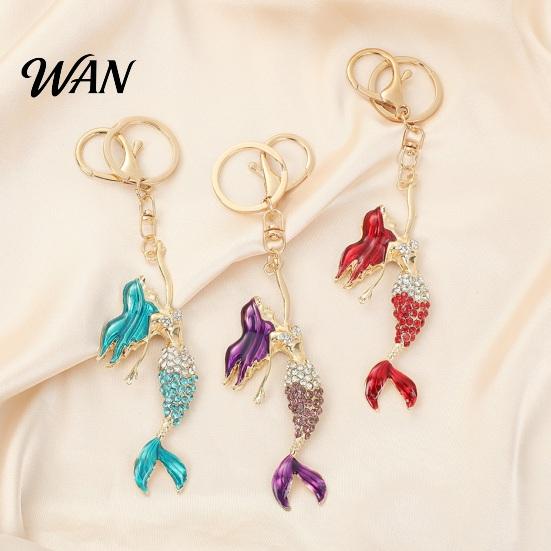 Versatile Keychain Accessory Pendant Sparkling Rhinestones Inlaid Mermaid Design Key Holder Festival Souvenir Gift with Lobster Clasp Lightweight